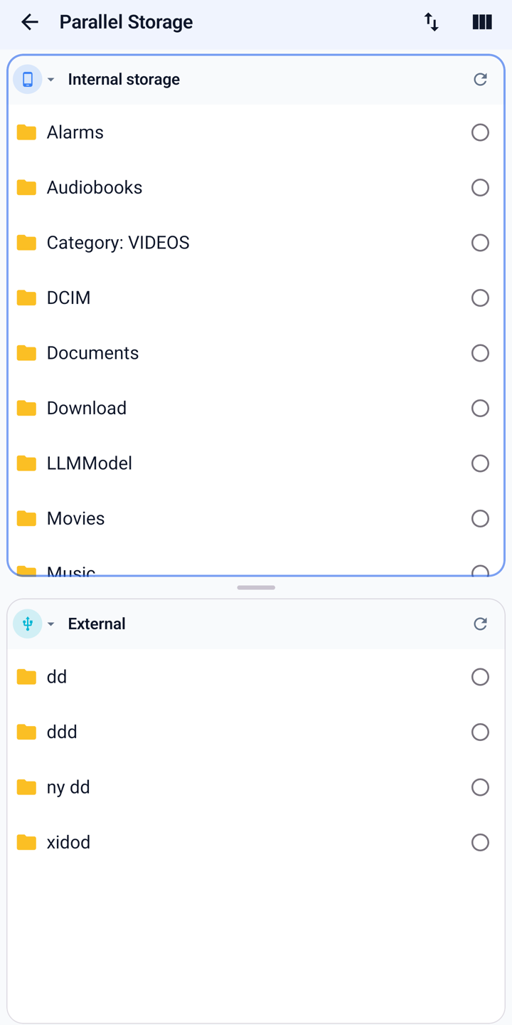 Parallel Storage with internal storage and USB side by side