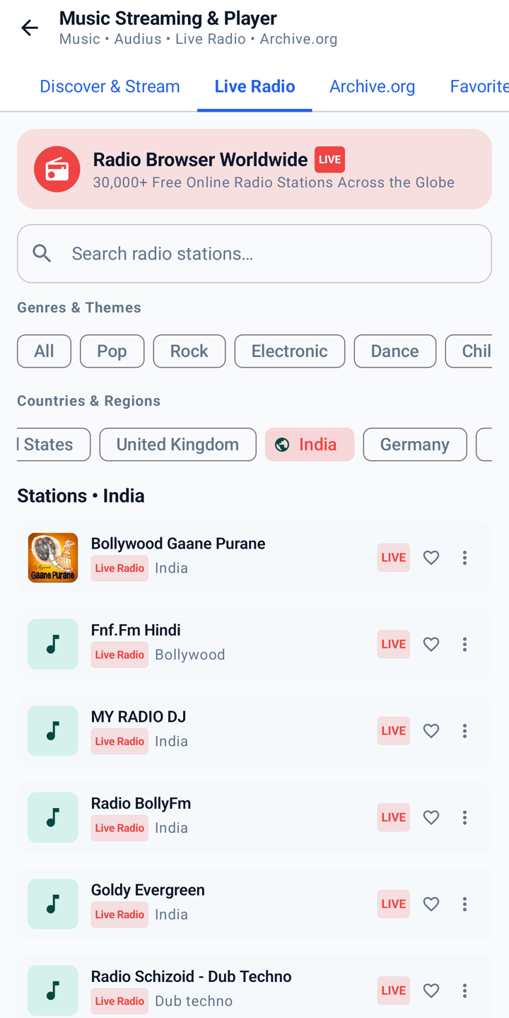 Live internet radio stations