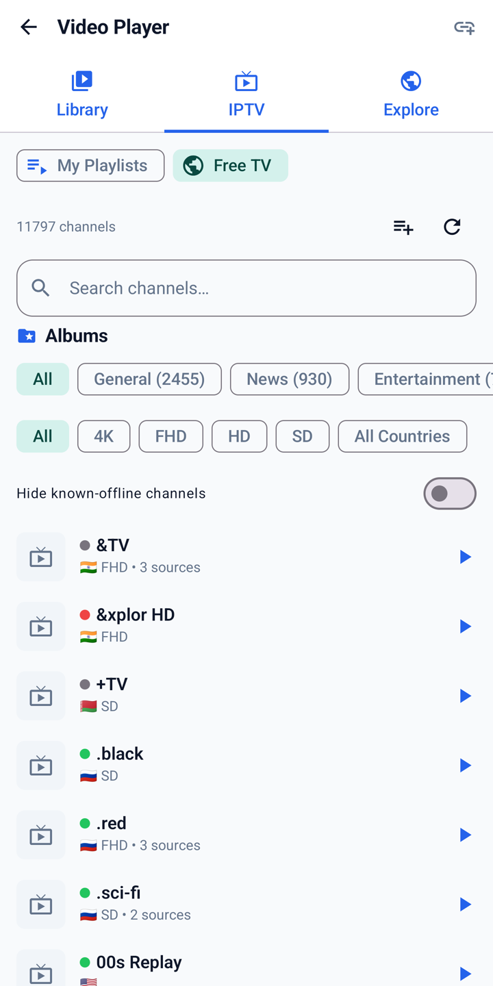 Live TV channel list